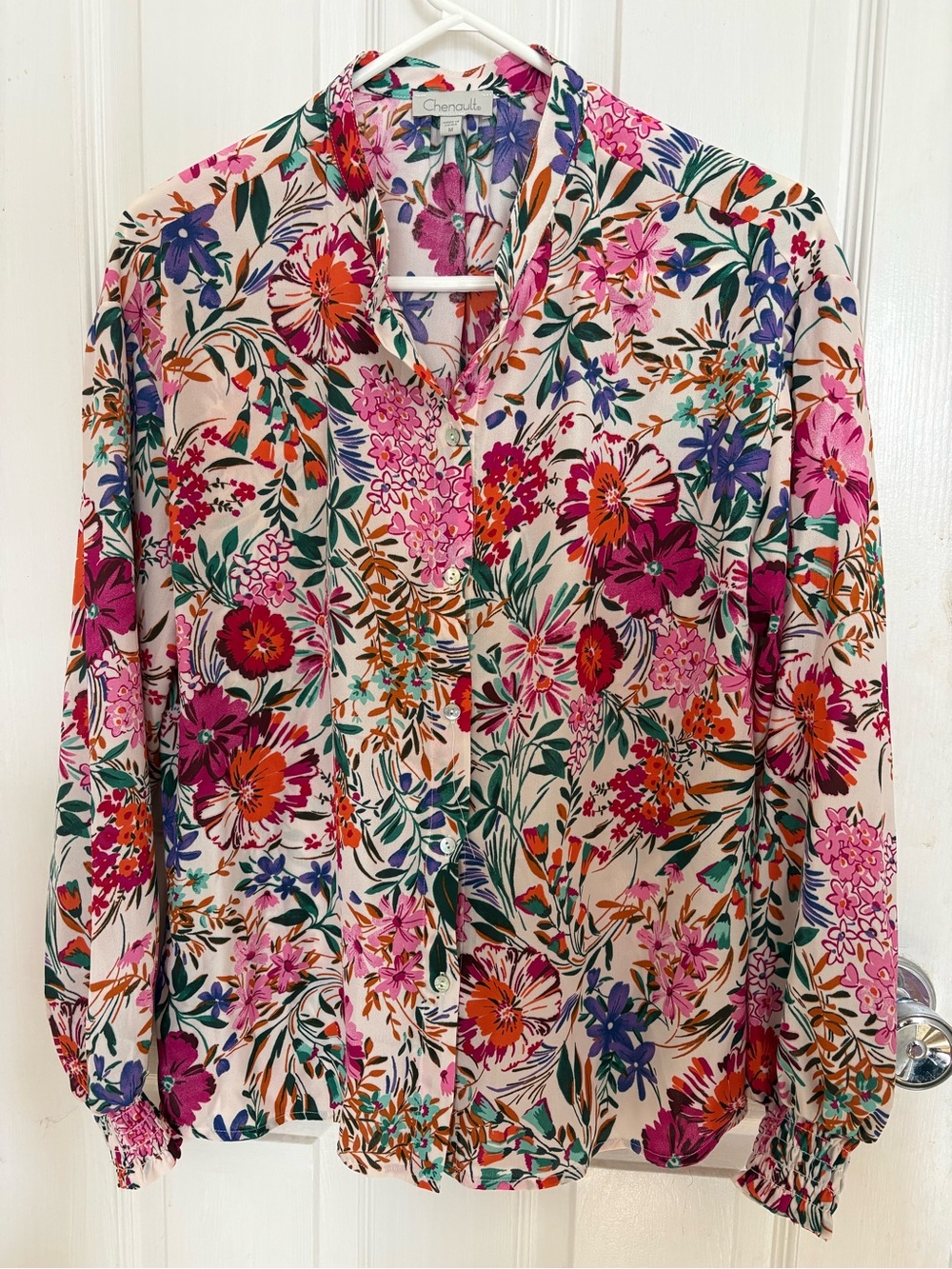 Chenault Floral Button-Down Top in Pink, Orange, Green, Blue